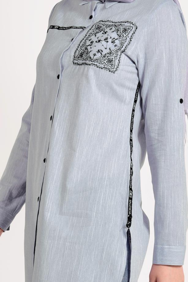 Tesettür giyim  NAKIŞ DETAYLI ÖNÜ DÜĞMELİ TUNİK 9729  - TRENDTESETTÜR