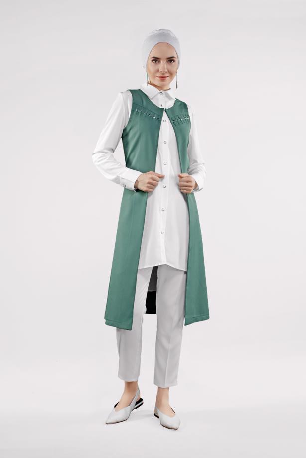 Vêtements hijab VERT COSTUME & VEST À CLOUTÉ 9747  - TRENDTESETTÜR