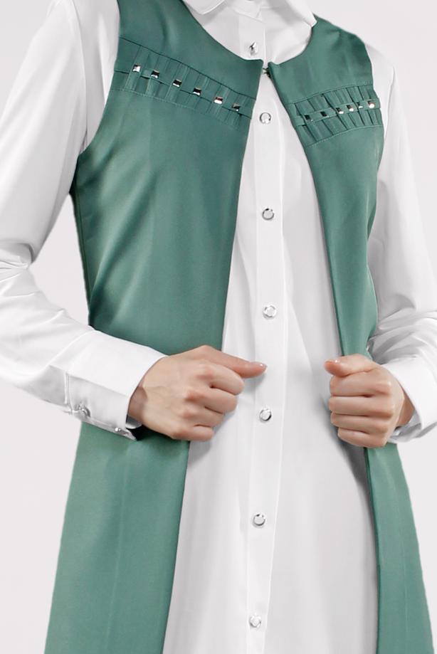 Vêtements hijab VERT COSTUME & VEST À CLOUTÉ 9747  - TRENDTESETTÜR
