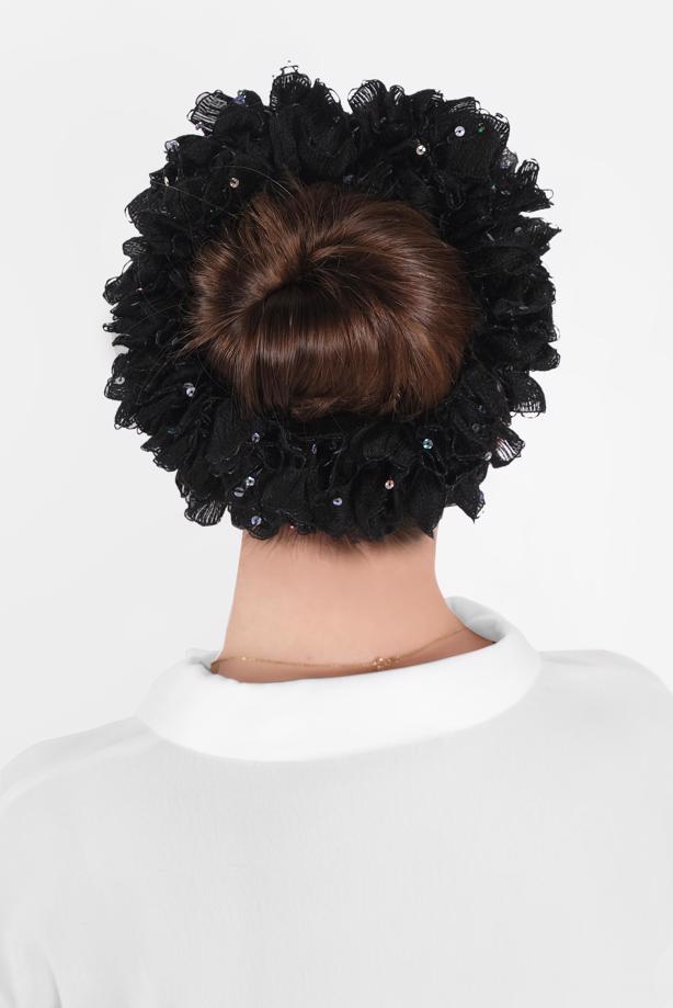 Hijab clothing BLACK T 41018 ALVİNA PULLU TOPUZ TOKASI - TRENDTESETTÜR