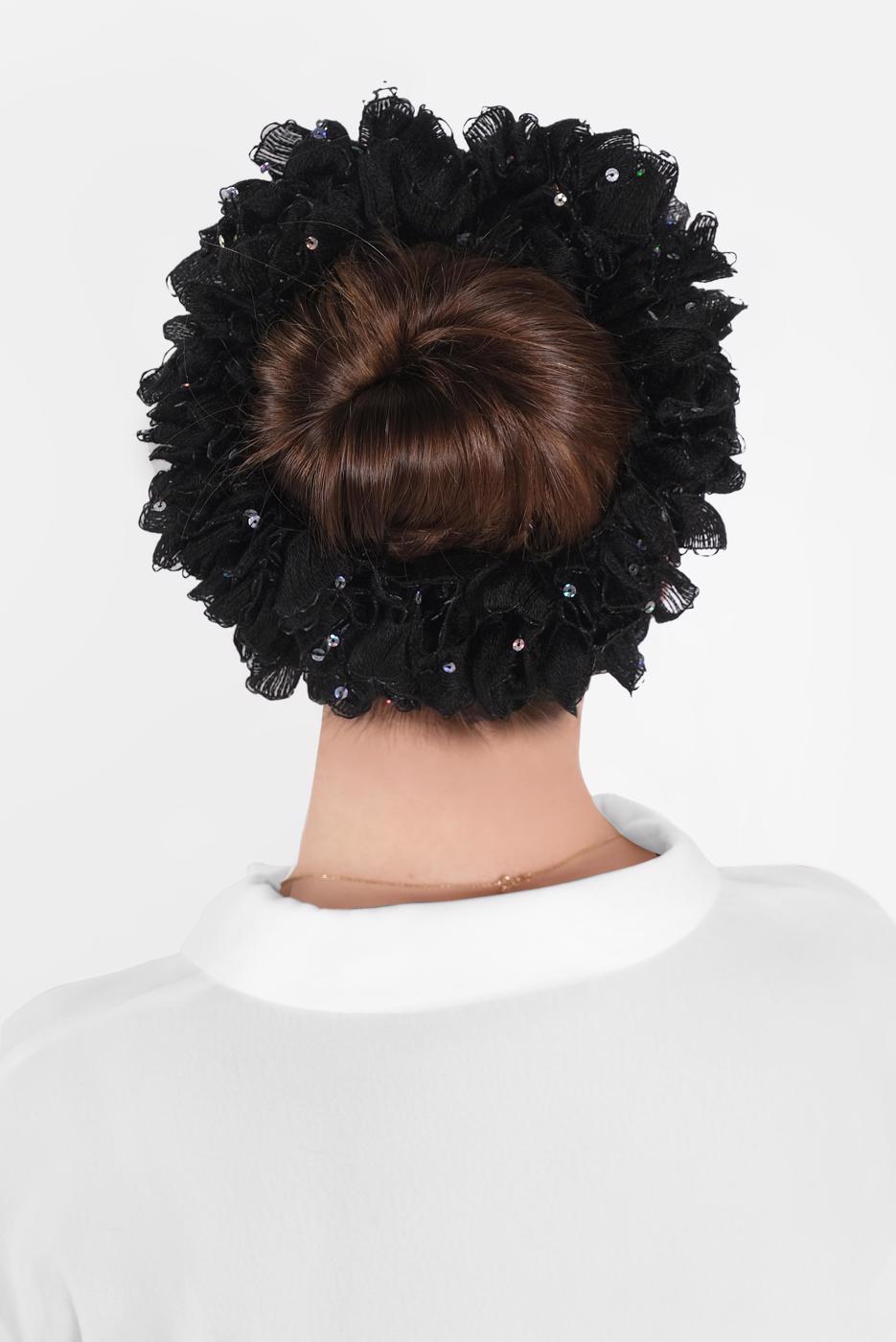 Vêtements hijab NOIR T 41018 ALVİNA PULLU TOPUZ TOKASI