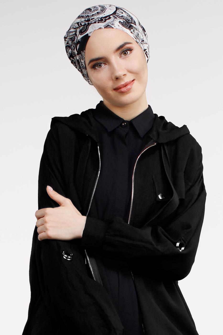 Vêtements hijab NOIR TRENCH-COAT ZIPPÉ À CAPUCHE 41191
