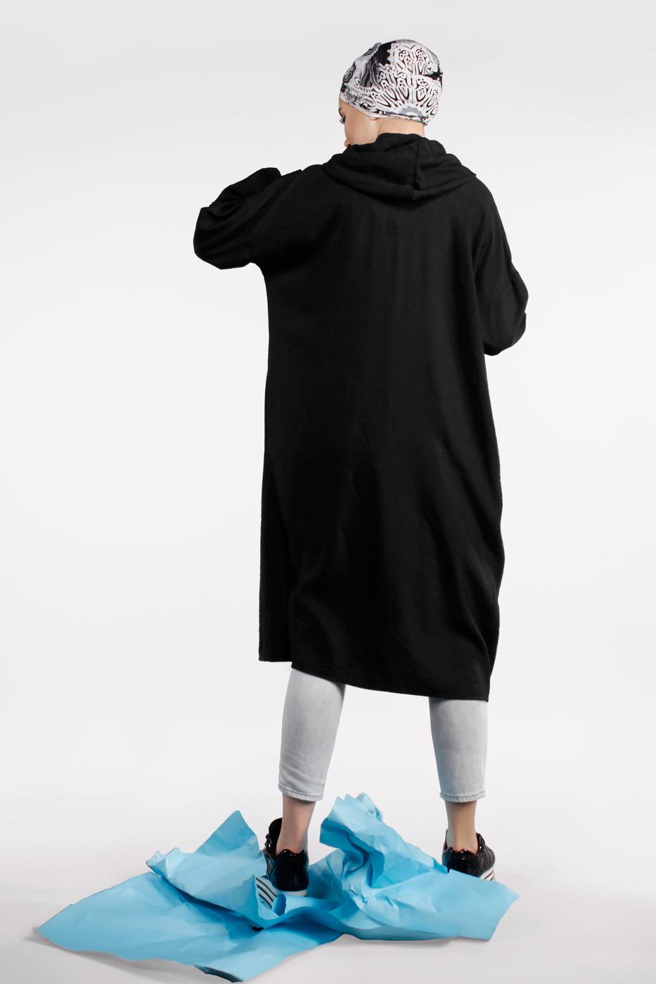 Vêtements hijab NOIR TRENCH-COAT ZIPPÉ À CAPUCHE 41191