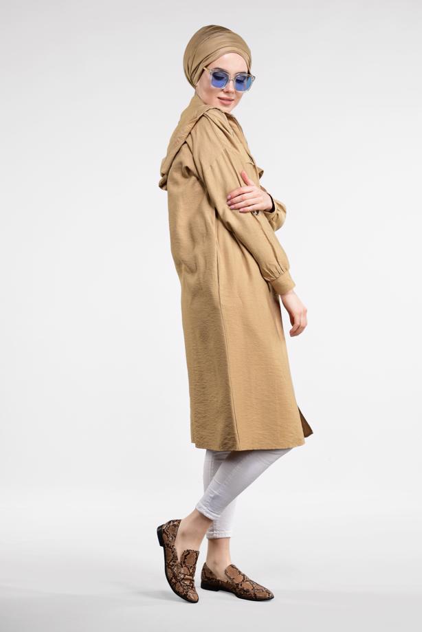 Vêtements hijab  ZIPPED HOODED TRENCH-COAT 41191 - TRENDTESETTÜR