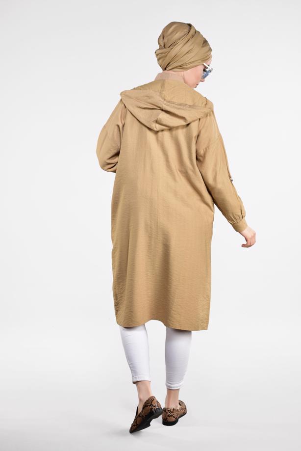 Vêtements hijab  ZIPPED HOODED TRENCH-COAT 41191 - TRENDTESETTÜR