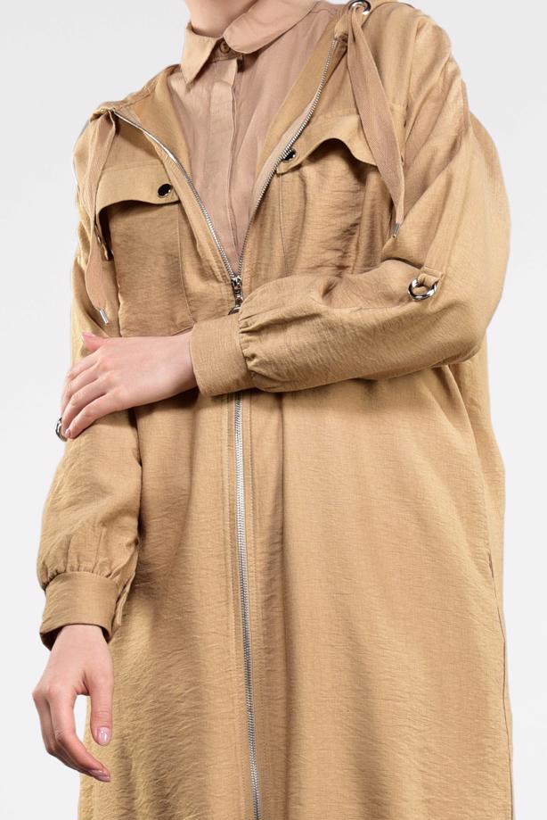 Vêtements hijab  ZIPPED HOODED TRENCH-COAT 41191 - TRENDTESETTÜR