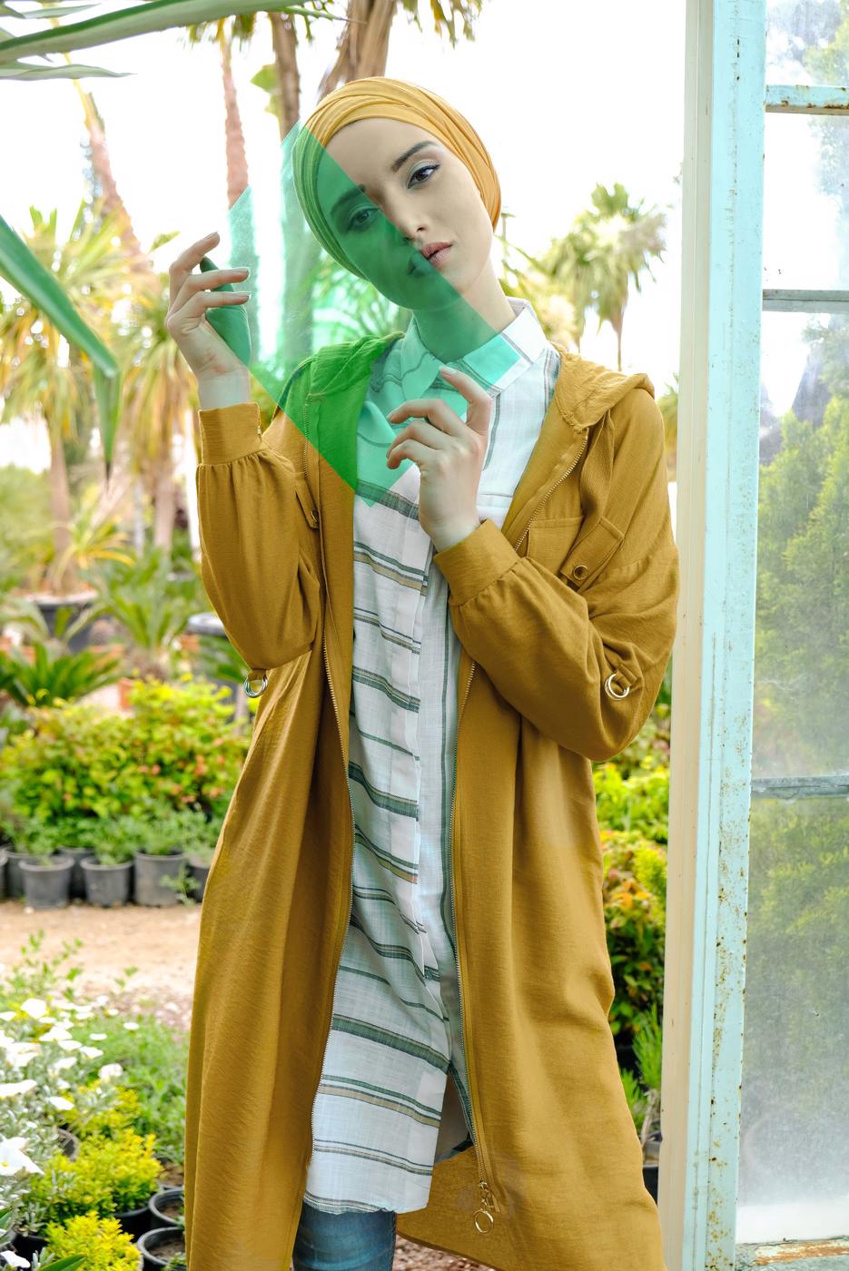 Vêtements hijab ORANGE TRENCH-COAT ZIPPÉ À CAPUCHE 41191