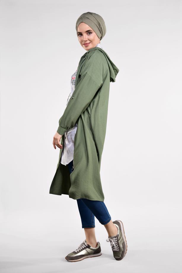 Vêtements hijab  ZIPPED HOODED TRENCH-COAT 41191 - TRENDTESETTÜR