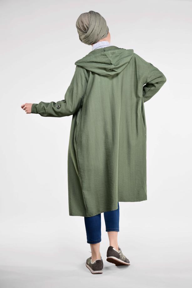 Vêtements hijab  ZIPPED HOODED TRENCH-COAT 41191 - TRENDTESETTÜR