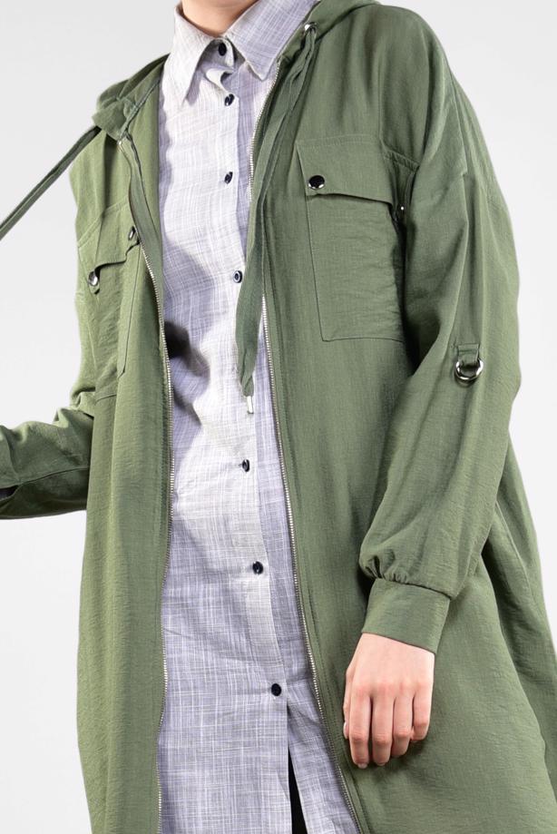 Vêtements hijab  ZIPPED HOODED TRENCH-COAT 41191 - TRENDTESETTÜR