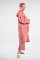 Tesettür giyim PEMBE FERMUARLI KAPÜŞONLU TRENÇKOT 41191
