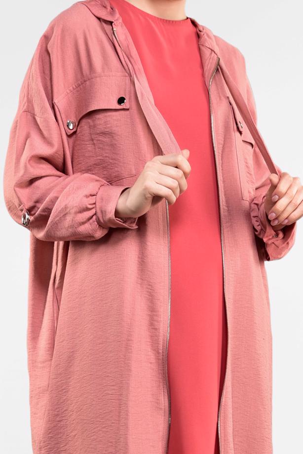 Vêtements hijab  ZIPPED HOODED TRENCH-COAT 41191 - TRENDTESETTÜR
