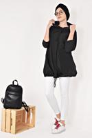 Hijab clothing BLACK HOODED PRINTED RAINCOAT 4203-2 