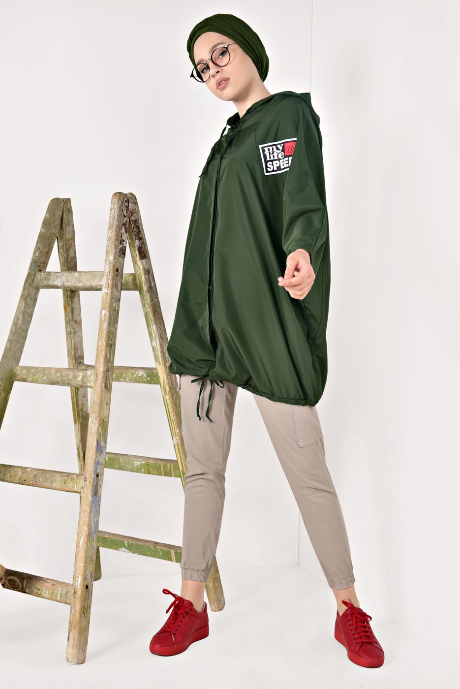 Vêtements hijab KAKI IMPERMÉABLE OURLET À SMOCKS 4203-2 