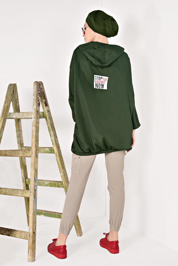 Tesettür giyim  ETEK UCU BAĞCIKLI BASKI DETAYLI YAĞMURLUK T 4203-2 - TRENDTESETTÜR