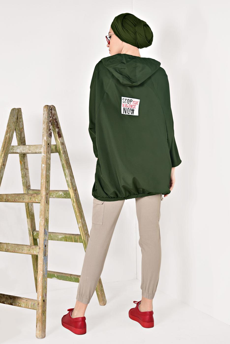 Vêtements hijab KAKI IMPERMÉABLE OURLET À SMOCKS 4203-2 