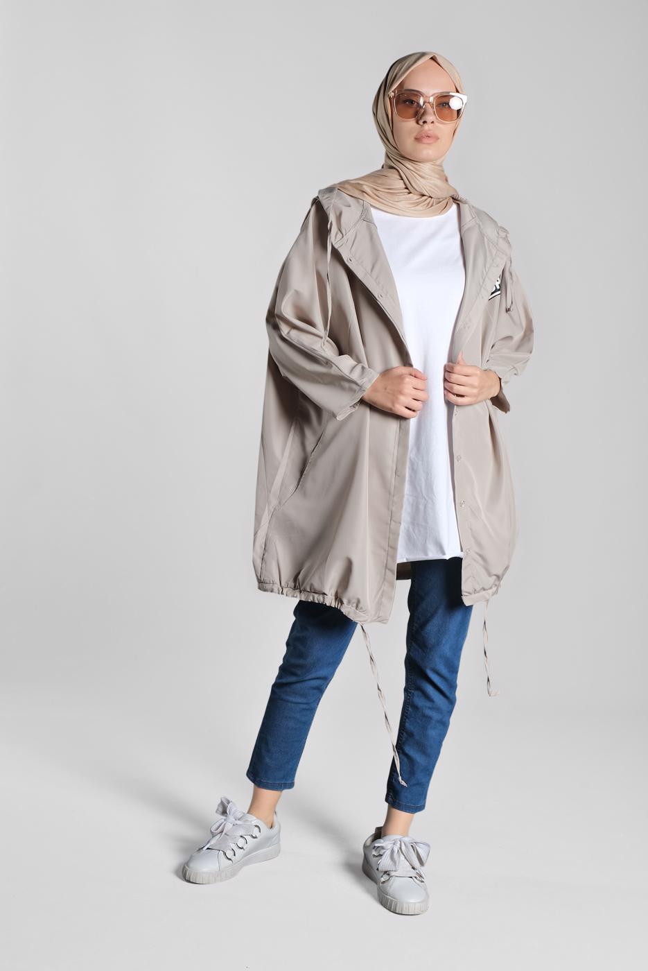Vêtements hijab BEIGE IMPERMÉABLE OURLET À SMOCKS 4203-2 