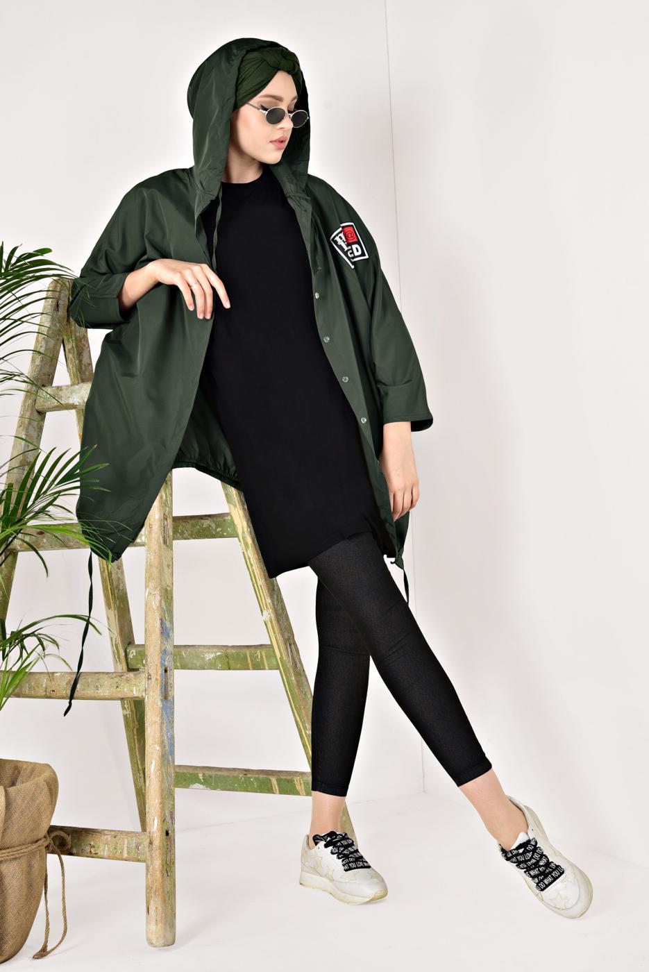 Vêtements hijab KAKI IMPERMÉABLE OURLET À SMOCKS 4203-2 