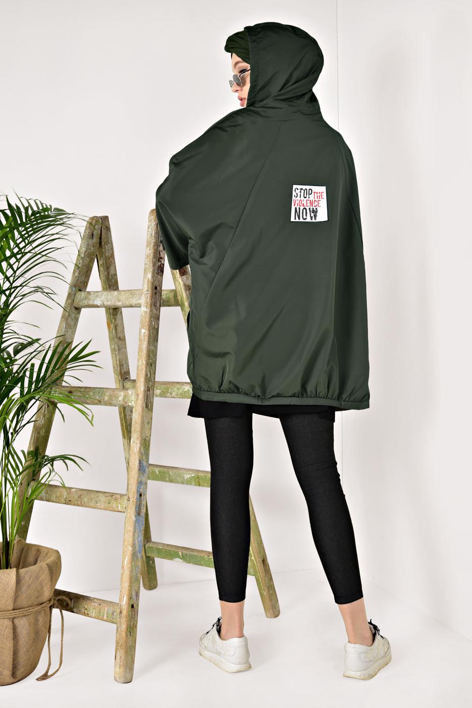 Hijab clothing KHAKI HOODED PRINTED RAINCOAT 4203-2 