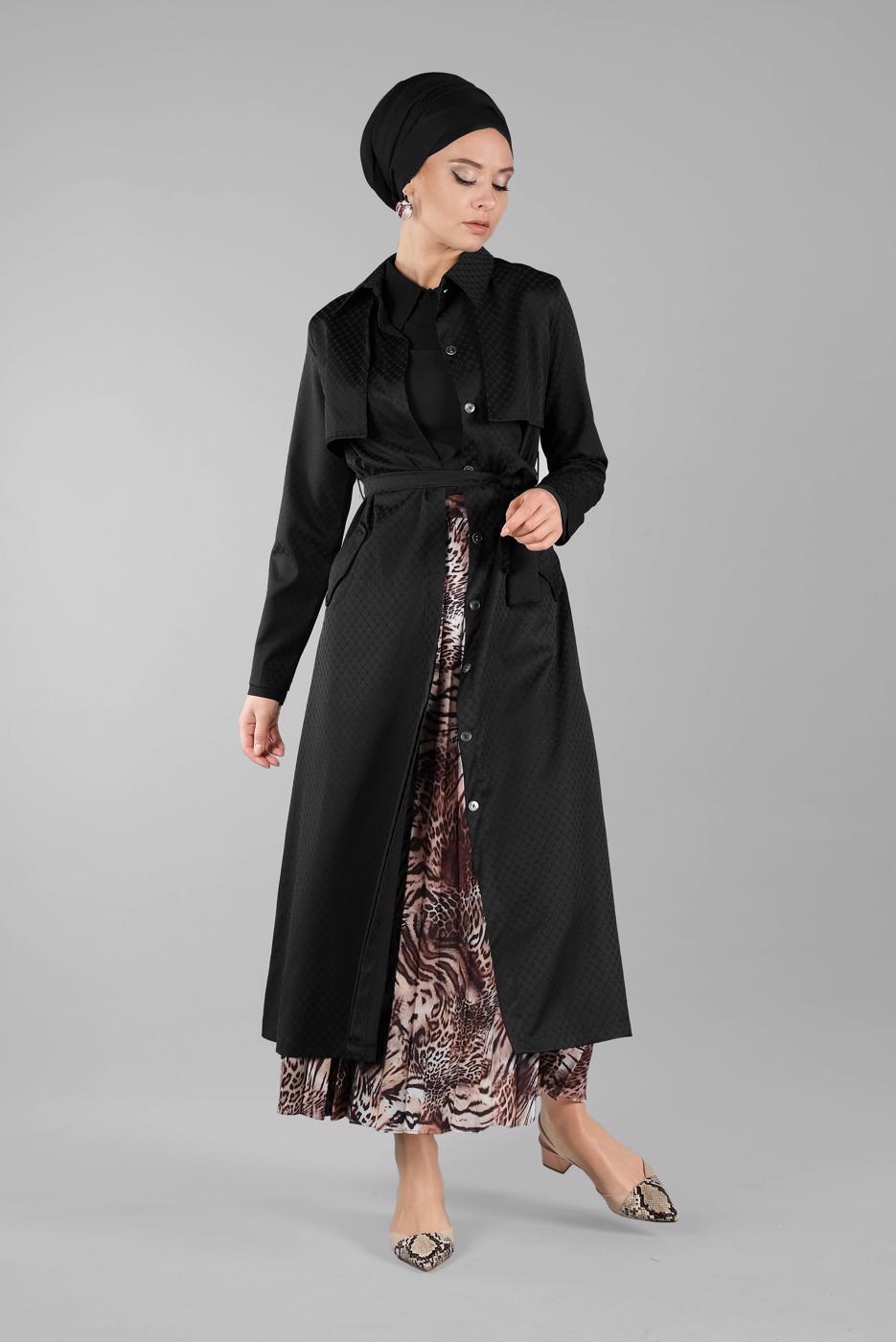 Vêtements hijab NOIR TRENCH-COAT BOUTONNÉ 8033-1