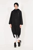 Tesettür giyim SİYAH FERMUARLI VE KAPÜŞONLU TRENÇKOT T 21044