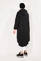 Tesettür giyim SİYAH FERMUARLI VE KAPÜŞONLU TRENÇKOT T 21044