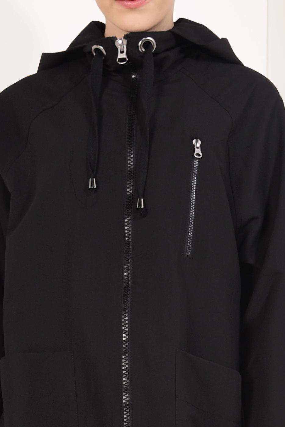 Tesettür giyim SİYAH FERMUARLI VE KAPÜŞONLU TRENÇKOT T 21044