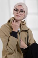 Hijab clothing BEIGE HOODED ZIPPED TRENCH-COAT 21044  
