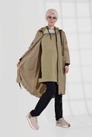 Hijab clothing BEIGE HOODED ZIPPED TRENCH-COAT 21044  