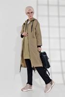 Hijab clothing BEIGE HOODED ZIPPED TRENCH-COAT 21044  