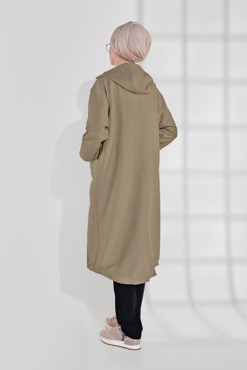 Hijab clothing BEIGE HOODED ZIPPED TRENCH-COAT 21044  