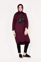 Tesettür giyim BORDO FERMUARLI VE KAPÜŞONLU TRENÇKOT T 21044