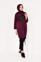 Tesettür giyim BORDO FERMUARLI VE KAPÜŞONLU TRENÇKOT T 21044