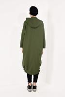 Tesettür giyim HAKİ FERMUARLI VE KAPÜŞONLU TRENÇKOT T 21044	