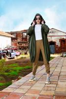 Hijab clothing KHAKI OVERSIZE SMOCKED-HEM TRENCH-COAT 60044 