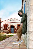 Hijab clothing KHAKI OVERSIZE SMOCKED-HEM TRENCH-COAT 60044 