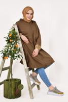 Tesettür giyim TABA ETEK UCU BÜZGÜLÜ OVERSİZE TRENÇKOT 60044 