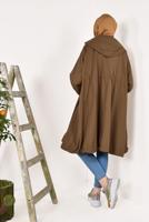 Tesettür giyim TABA ETEK UCU BÜZGÜLÜ OVERSİZE TRENÇKOT 60044 