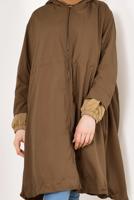 Tesettür giyim TABA ETEK UCU BÜZGÜLÜ OVERSİZE TRENÇKOT 60044 