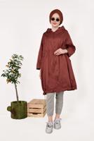 Tesettür giyim KAHVE ETEK UCU BÜZGÜLÜ OVERSİZE TRENÇKOT 60044 