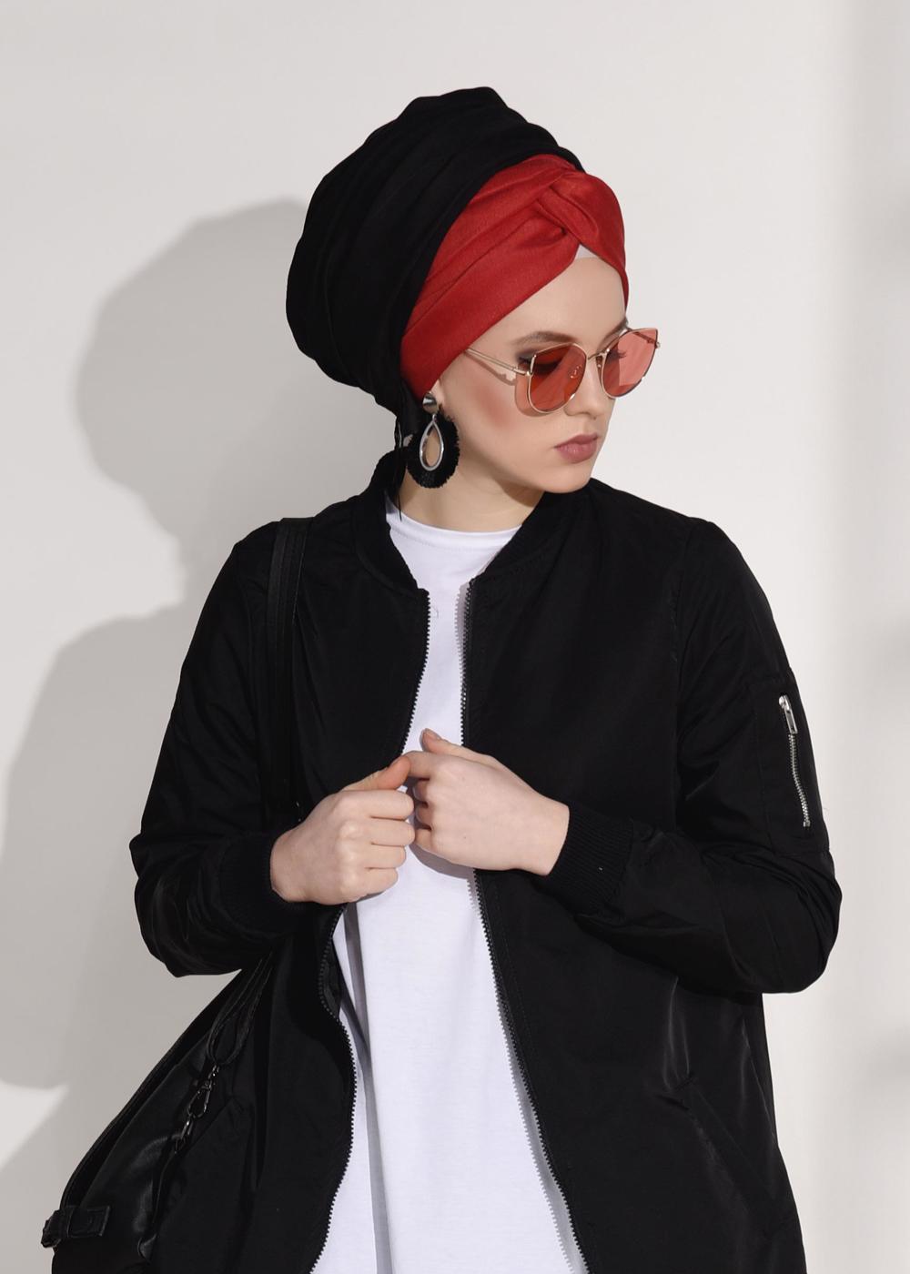 Vêtements hijab NOIR TRENCH-COAT ZIPPÉ 043
