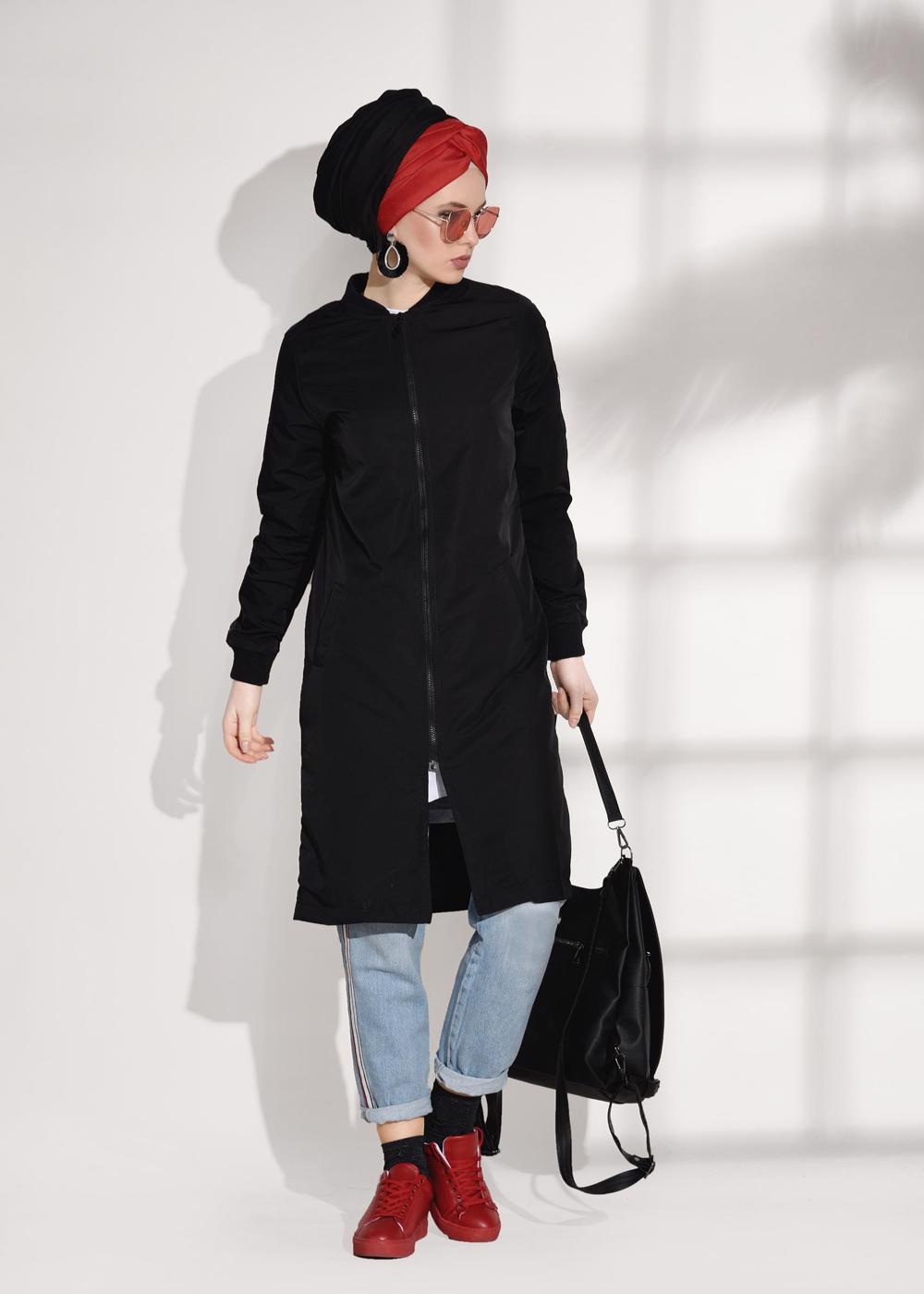 Vêtements hijab NOIR TRENCH-COAT ZIPPÉ 043