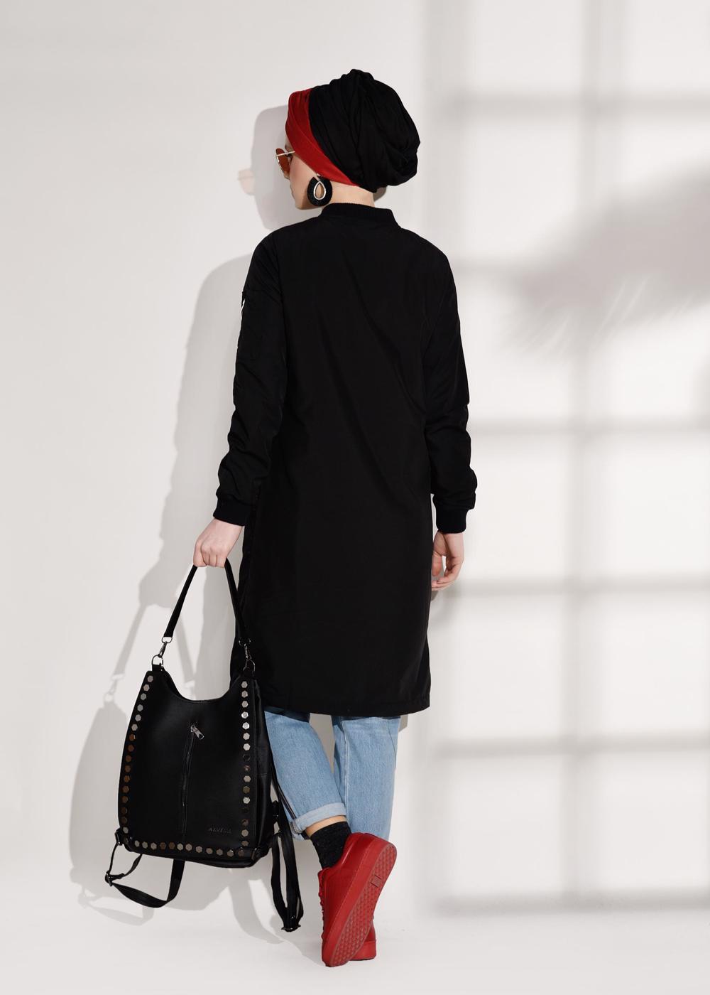 Vêtements hijab NOIR TRENCH-COAT ZIPPÉ 043