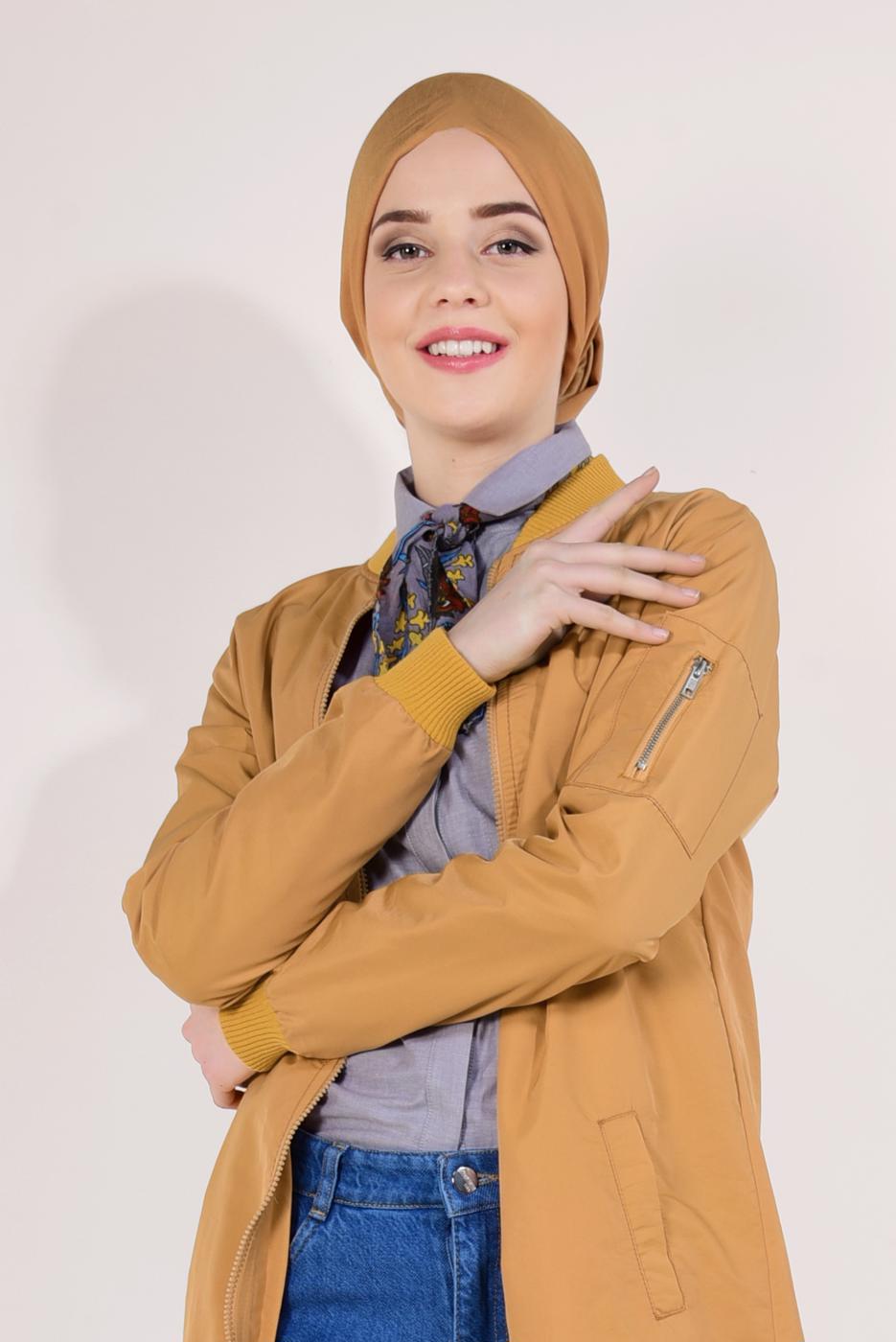 Hijab clothing ORANGE ZIPPED TRENCH-COAT 043 