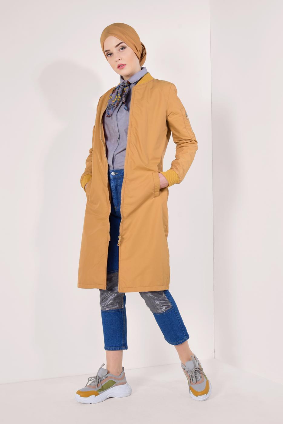 Hijab clothing ORANGE ZIPPED TRENCH-COAT 043 
