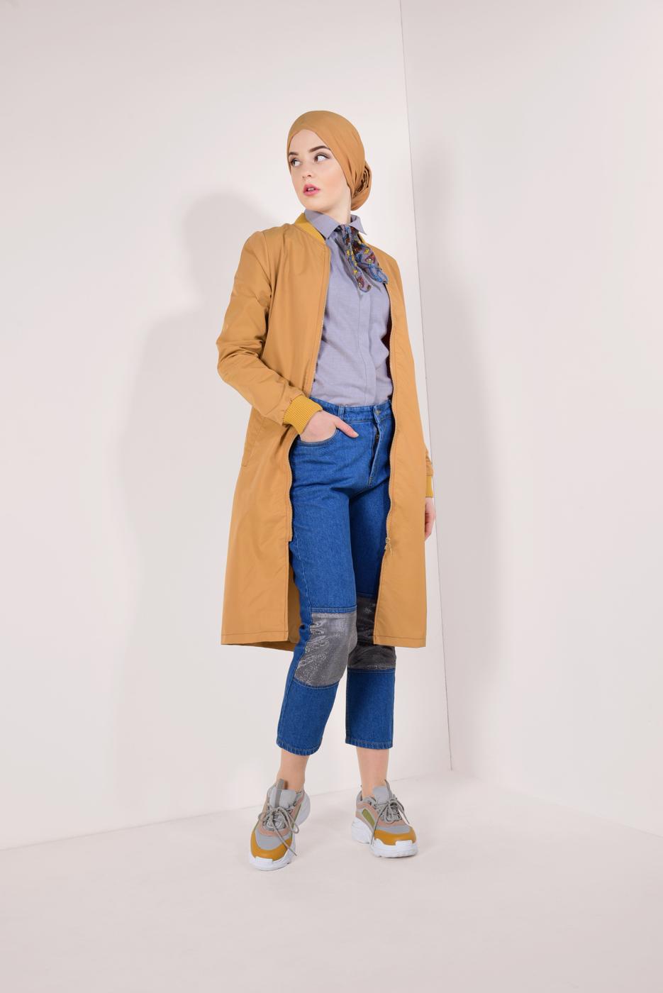 Hijab clothing ORANGE ZIPPED TRENCH-COAT 043 