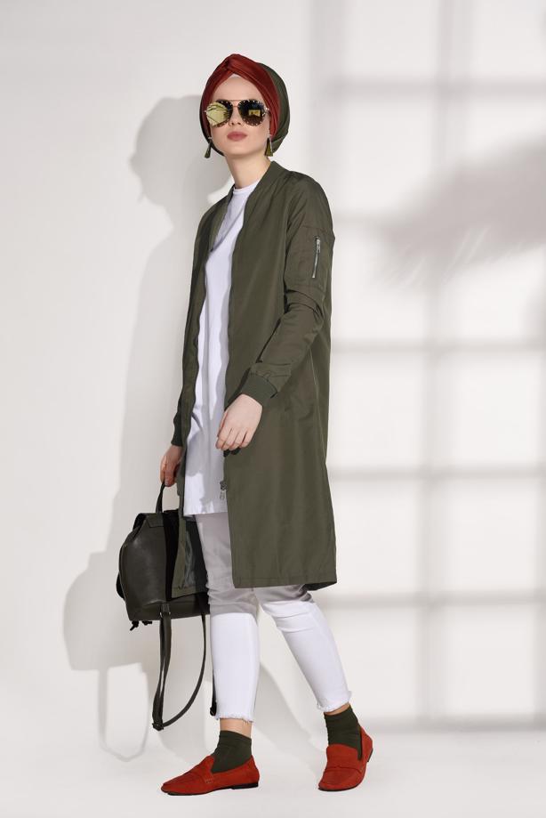 Vêtements hijab  ZIPPED TRENCH-COAT 043  - TRENDTESETTÜR