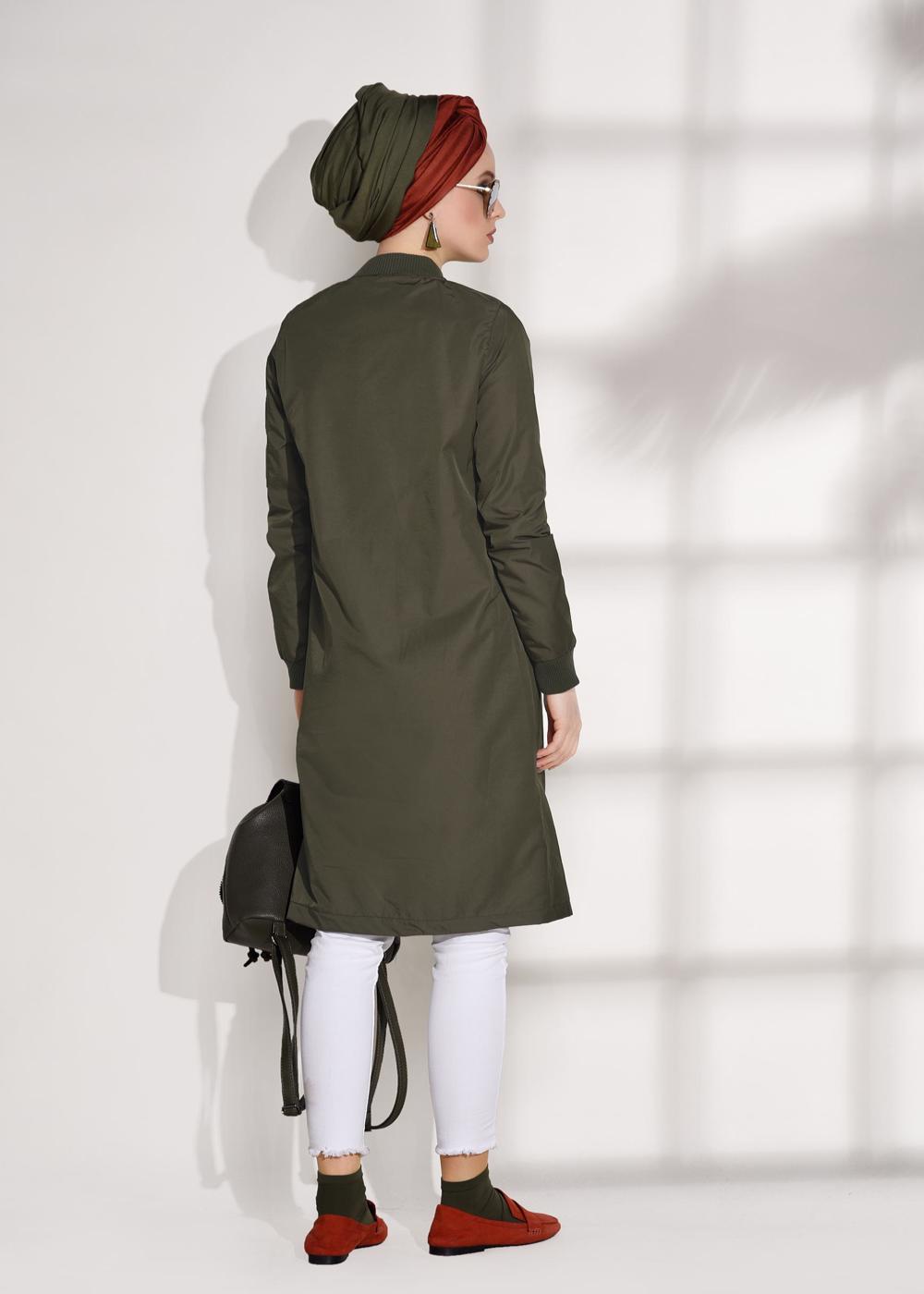 Hijab clothing KHAKI ZIPPED TRENCH-COAT 043 