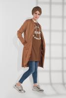 Hijab clothing BROWN ZIPPED TRENCH-COAT 043 