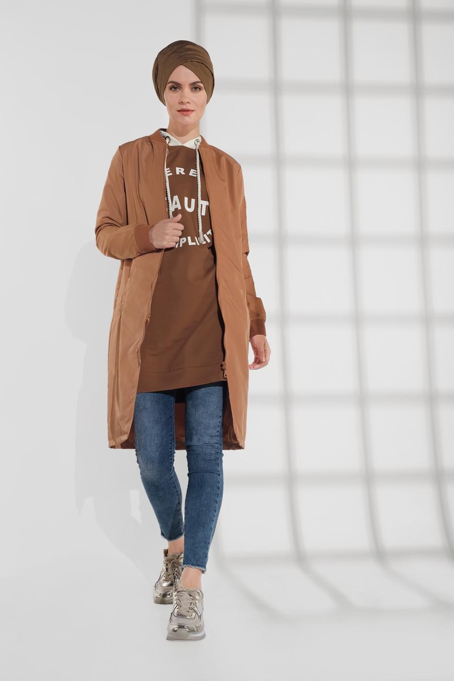 Hijab clothing BROWN ZIPPED TRENCH-COAT 043 